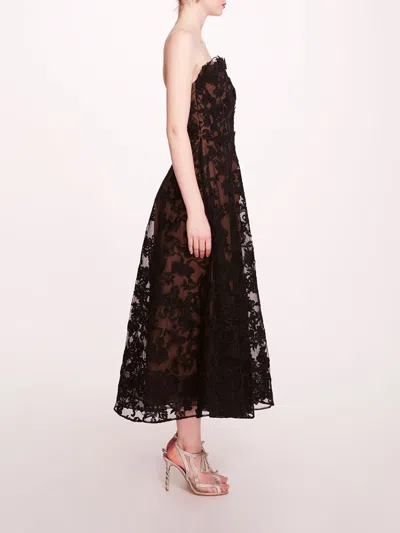 Marchesa Strapless Corded Midi Dress In Black