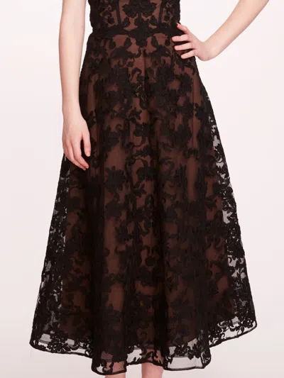 Marchesa Strapless Corded Midi Dress In Black