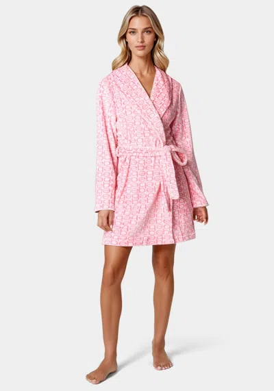 Bebe Printed Plush Robe In Rose Shadow