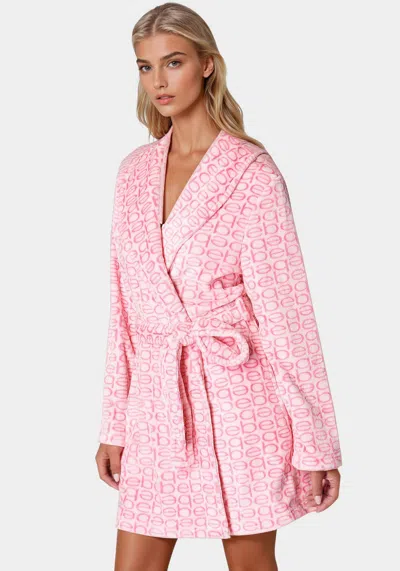 Bebe Printed Plush Robe In Rose Shadow