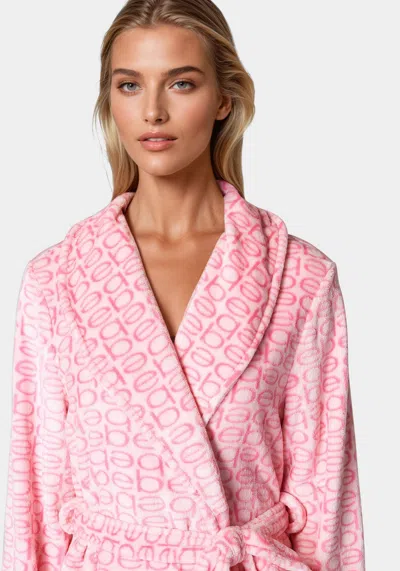 Bebe Printed Plush Robe In Rose Shadow