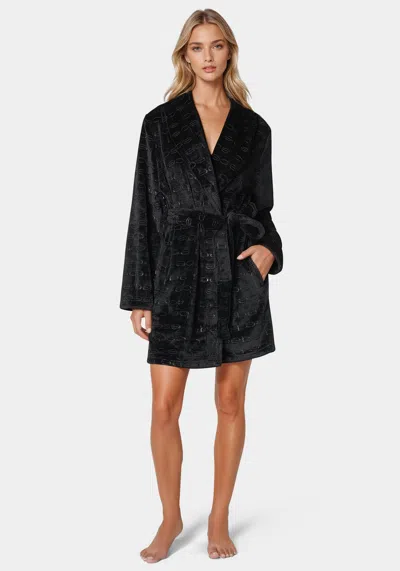Bebe Debossed Plush Robe In Black Beauty