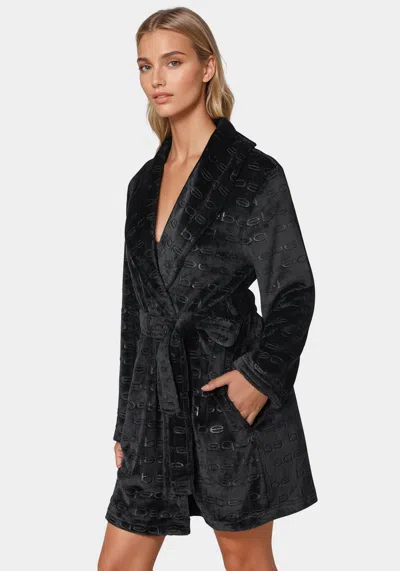 Bebe Debossed Plush Robe In Black Beauty