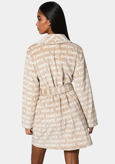 Bebe Printed Plush Robe In Warm Taupe