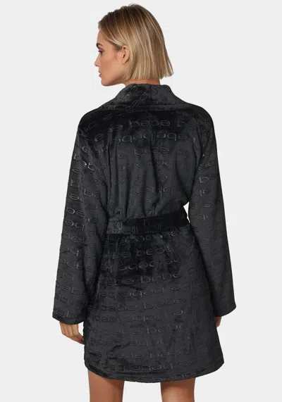 Shop Bebe Debossed Plush Robe In Black Beauty
