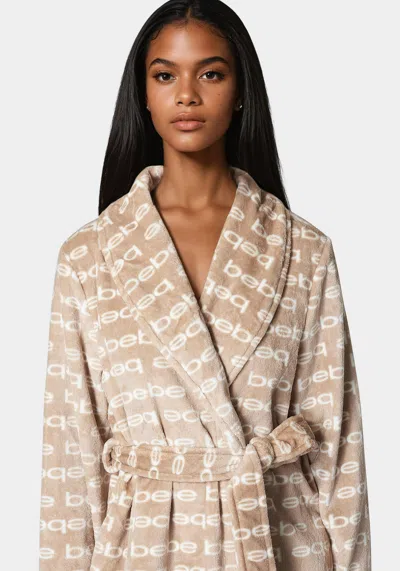 Bebe Printed Plush Robe In Warm Taupe