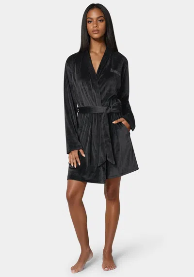Bebe Velour Robe W/ Pearl Stud In Black Beauty