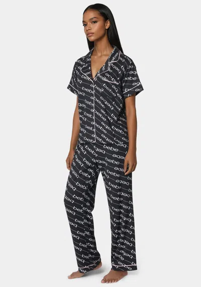 Bebe Marshmallow Printed Notch Collar Pant Set In Black Beauty
