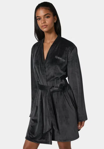 Bebe Velour Robe W/ Pearl Stud In Black Beauty