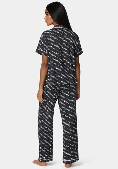 Bebe Marshmallow Printed Notch Collar Pant Set In Black Beauty