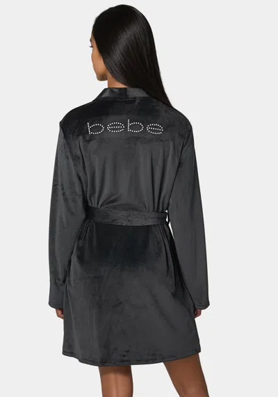 Bebe Velour Robe W/ Pearl Stud In Black Beauty