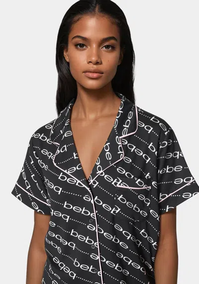 Bebe Marshmallow Printed Notch Collar Pant Set In Black Beauty