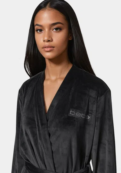 Bebe Velour Robe W/ Pearl Stud In Black Beauty
