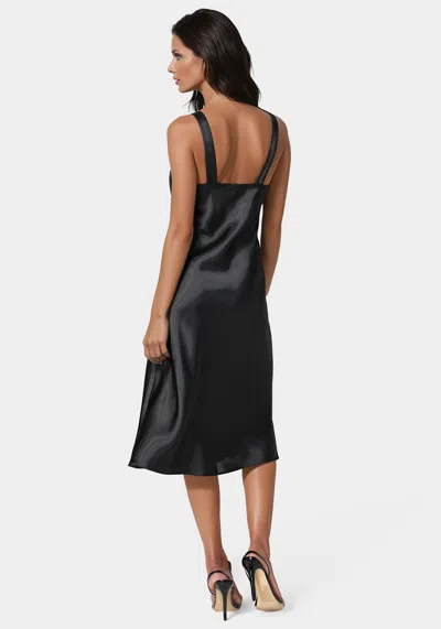 Shop Bebe Satin Midi Dress With Lace Trim In Black