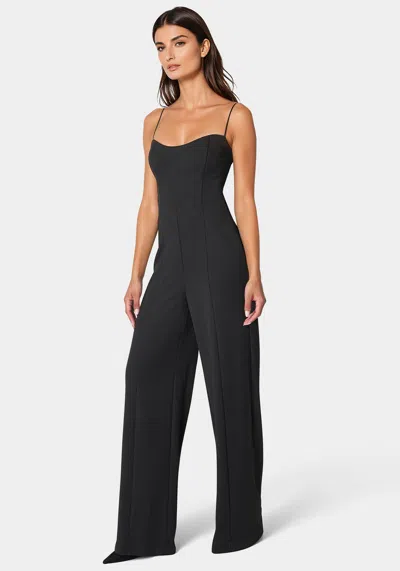 Bebe Studded Pearl Top And Palazzo Leg Jumpsuit In Black
