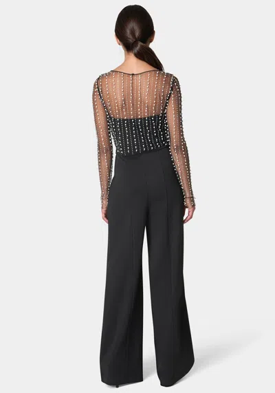 Bebe Studded Pearl Top And Palazzo Leg Jumpsuit In Black