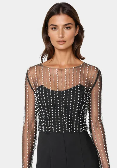 Bebe Studded Pearl Top And Palazzo Leg Jumpsuit In Black