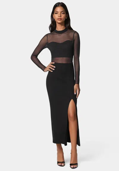 Shop Bebe Rib Mock Neck Maxi Dress With Powermesh In Black