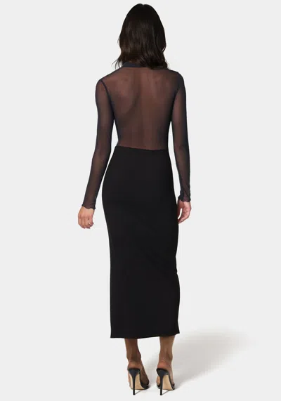 Bebe Rib Mock Neck Maxi Dress With Powermesh In Black