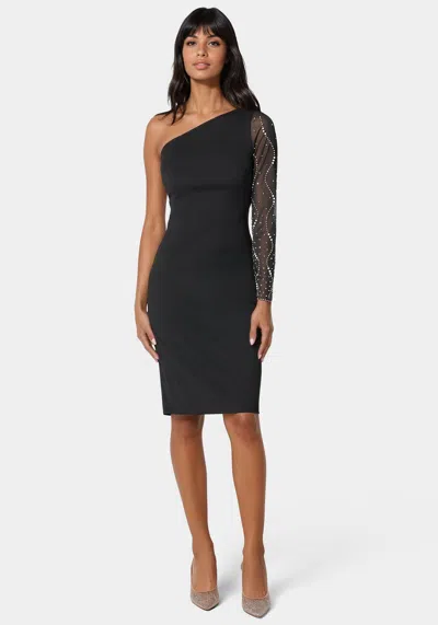 Shop Bebe Beaded One Shoulder Midi Dress In Black