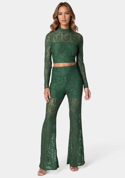 Bebe Two Piece Lace Jumpsuit In Emerald