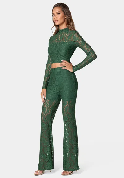 Bebe Two Piece Lace Jumpsuit In Emerald