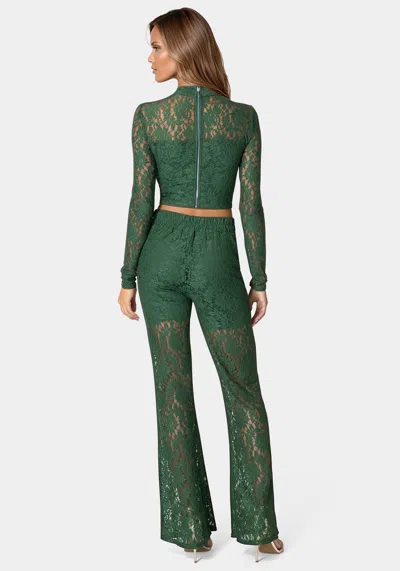 Bebe Two Piece Lace Jumpsuit In Emerald