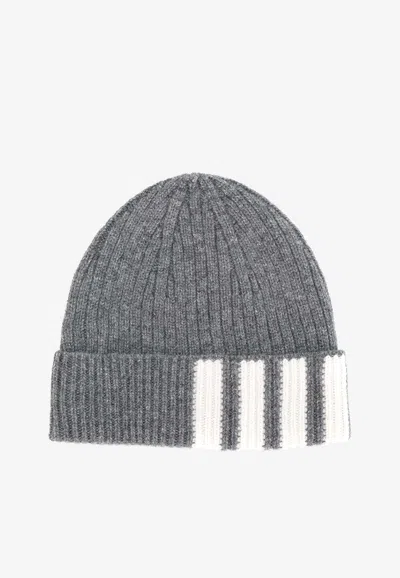 Thom Browne Grosgrain Loop Tab Cashmere Beanie In Gray