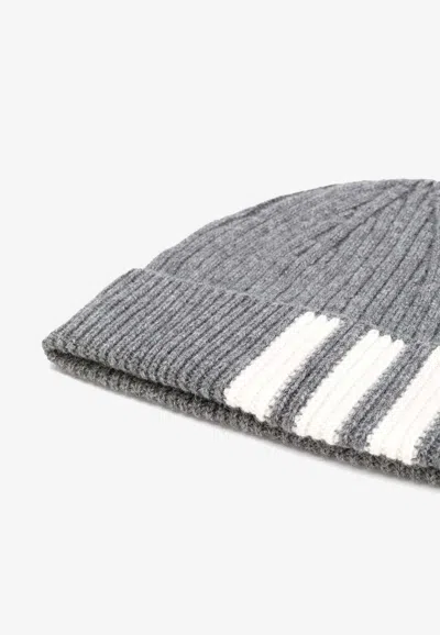 Thom Browne Grosgrain Loop Tab Cashmere Beanie In Gray