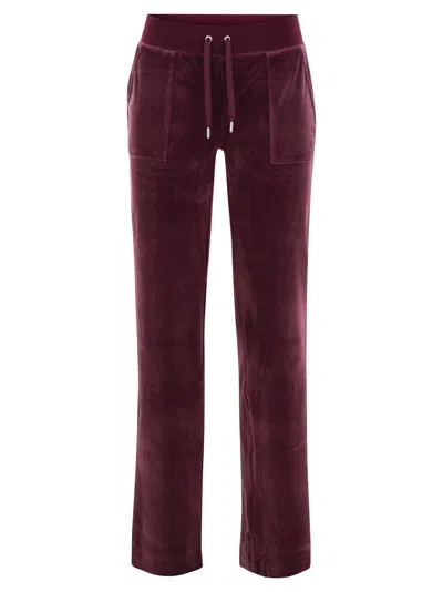 Juicy Couture Womens Wine Logo-embroidered Straight-leg Velour Trousers