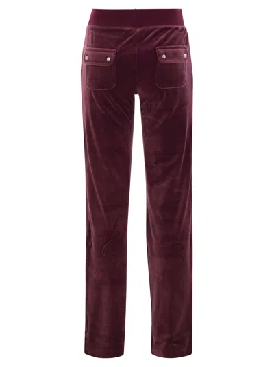 Juicy Couture Womens Wine Logo-embroidered Straight-leg Velour Trousers