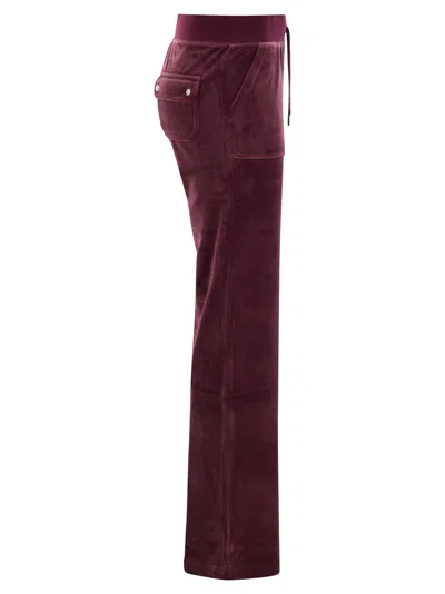 Juicy Couture Womens Wine Logo-embroidered Straight-leg Velour Trousers