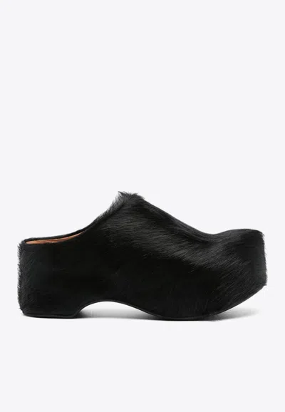 Marni 50 Long-hair Calfskin Clogs In Black