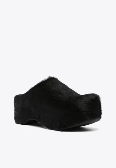 Marni 50 Long-hair Calfskin Clogs In Black