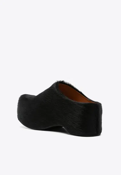 Marni 50 Long-hair Calfskin Clogs In Black