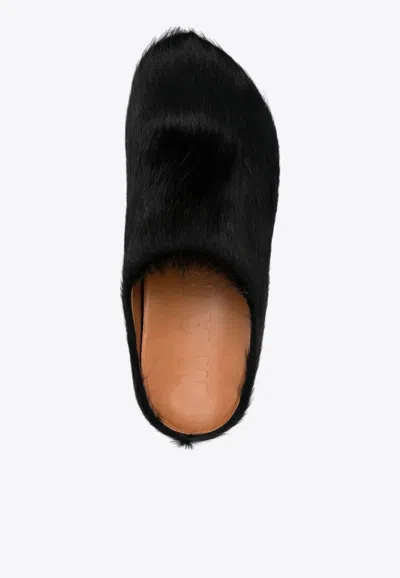 Marni 50 Long-hair Calfskin Clogs In Black