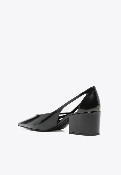 Prada Brushed Leather Cut-out Pumps In Black