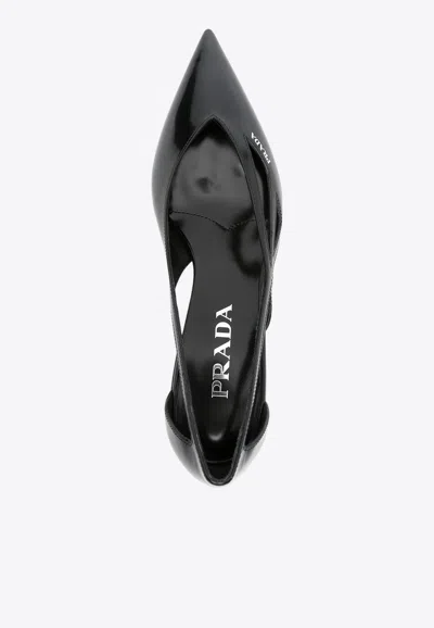 Prada Brushed Leather Cut-out Pumps In Black