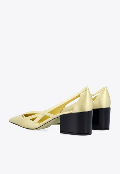 Prada 55 Satin Cut-out Pumps In Yellow