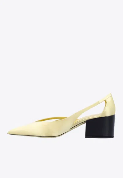 Prada 55 Satin Cut-out Pumps In Yellow
