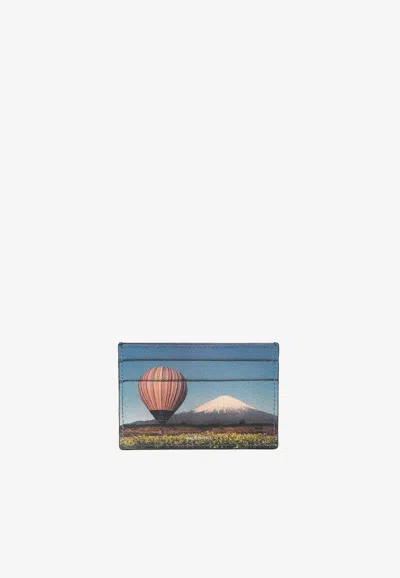 Paul Smith Balloon Mount Fuji Print Leather Cardholder In Multicolor