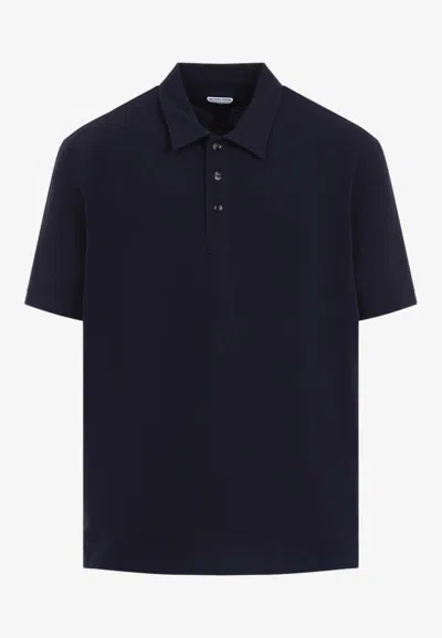 Bottega Veneta Blue Polo With Classic Collar And Embroidered Logo On The Front In Tone On Tone Cotto In Blue