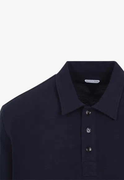 Bottega Veneta Blue Polo With Classic Collar And Embroidered Logo On The Front In Tone On Tone Cotto In Blue