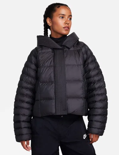 Shop Nike Sportswear Swoosh Puffer Oversized Hooded Jacket In Black