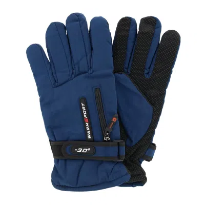 Ctm Men's Lined Winter Gloves With Zipper Pocket In Blue
