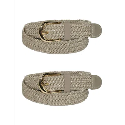 Ctm Women's Elastic Braided Stretch Belt (pack Of 2) In Beige