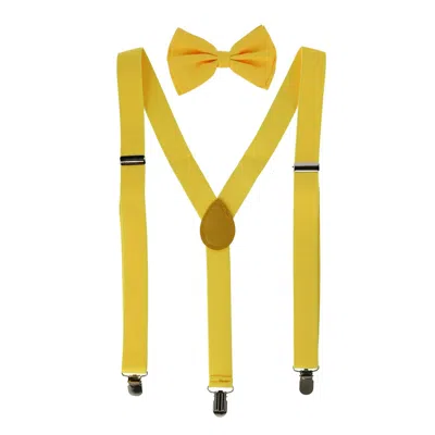 Ctm Men's Solid Fashion Color Bow Tie And Suspender Set In Yellow