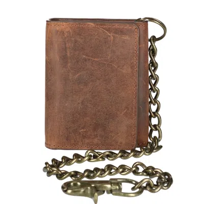 Ctm Men's Crazy Horse Leather Rfid Trifold Chain Wallet In Brown