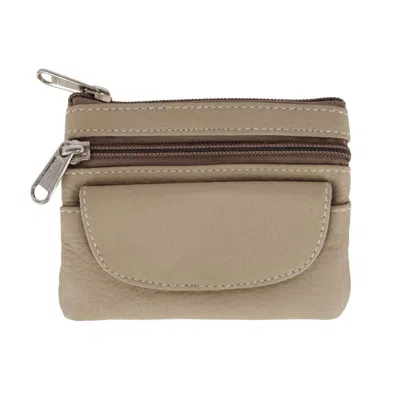 Ctm Women's Leather Coin Purse With Front Pocket In Beige