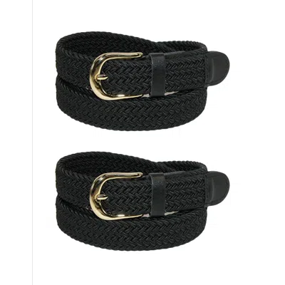 Ctm Women's Elastic Braided Stretch Belt (pack Of 2) In Black